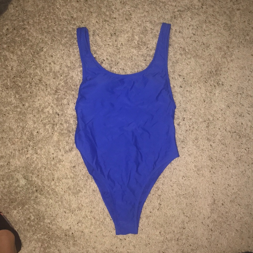 Blue Open Back One Piece Swimsuit